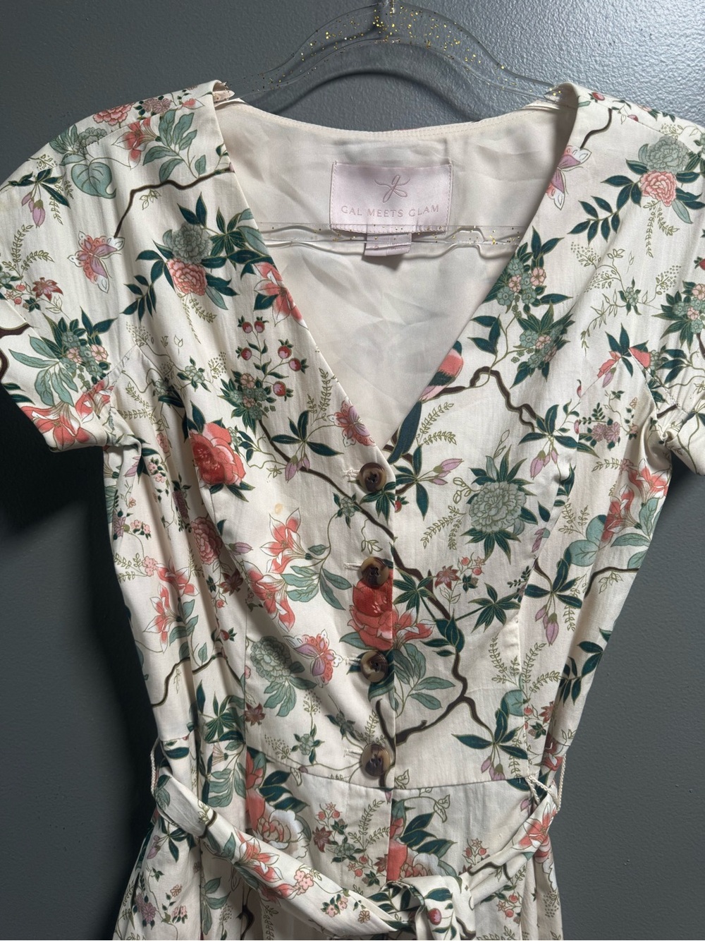 Gal Meets Glam Anthropologie Sophia Floral Tie-Waist Jumpsuit Size 2 - Picture 11 of 12